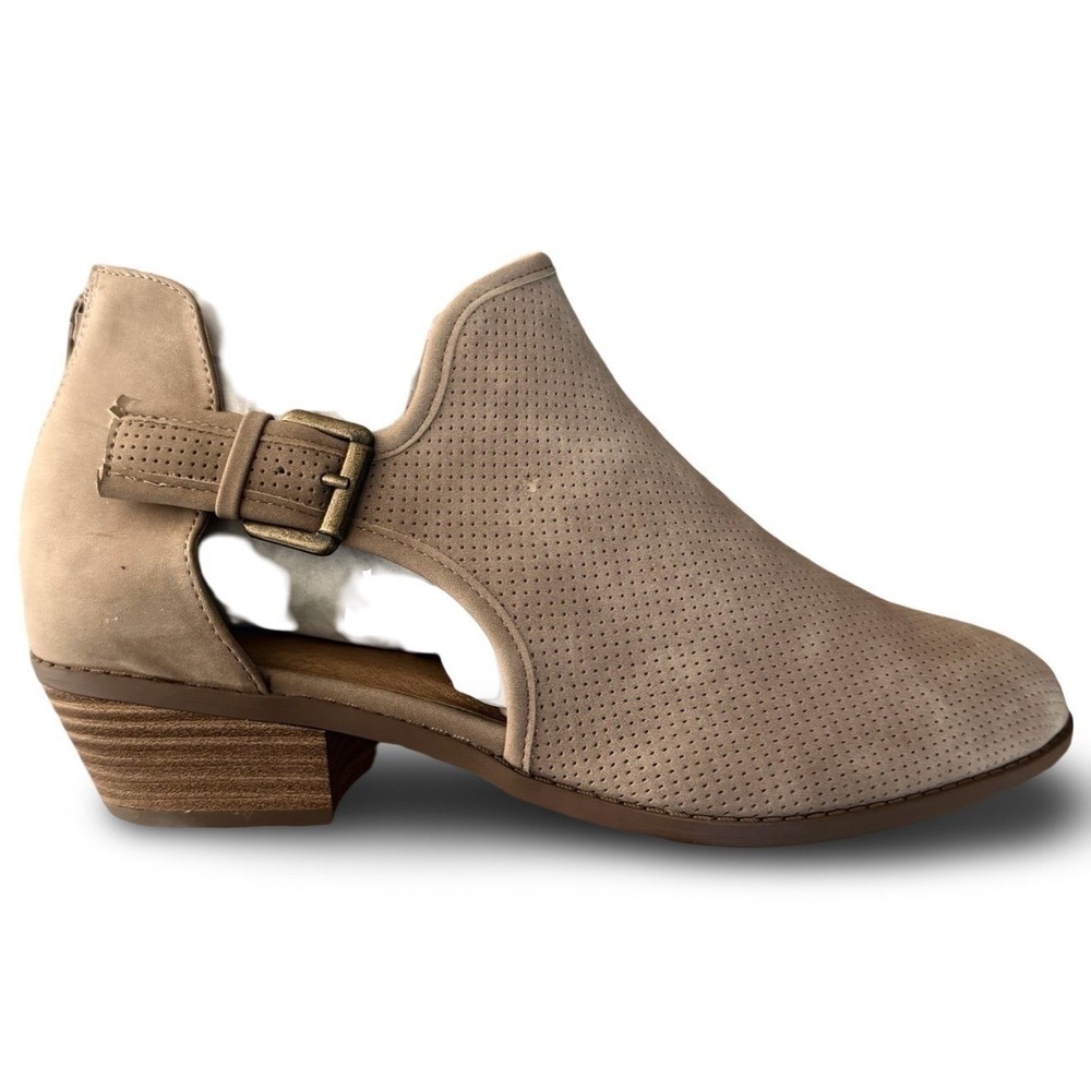 Lane Bryant Taupe Perforated Side Cutout Ankle Booties 8W Low Stacked Heel - Picture 3 of 12